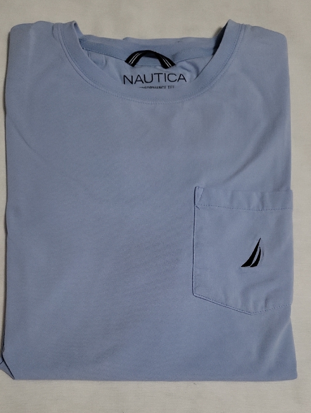 Mens Shirt Nautica Light Blue Pocket Tee with Sail Logo #1389